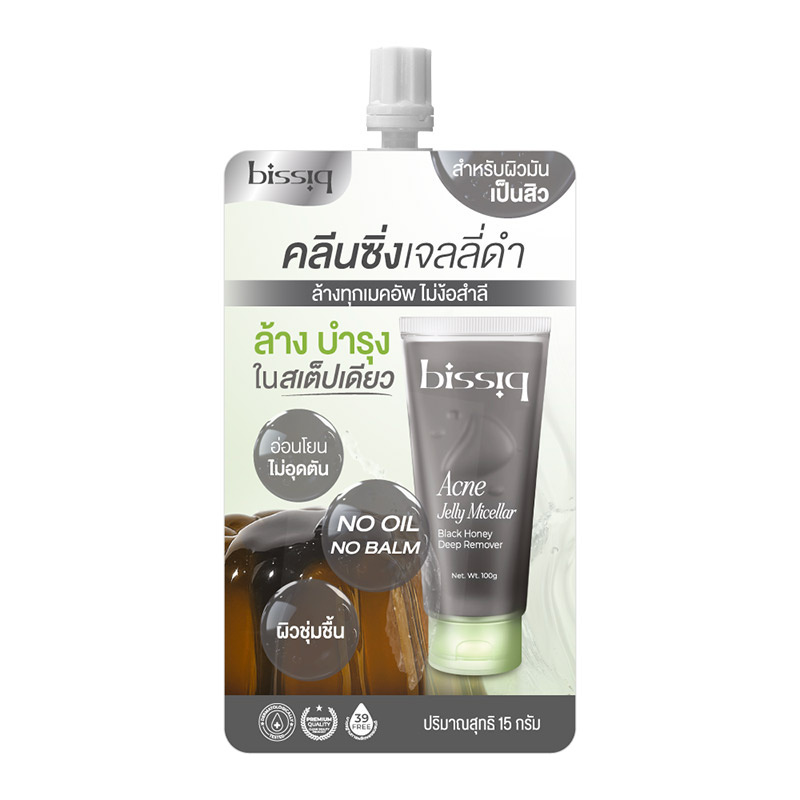 BISSIQ คลีนซิ่งเนื้อเจลลี่ Acne Jelly Micellar Black Honey Deep Remover ขนาด 15 กรัม แพ็ก 6 ชิ้น