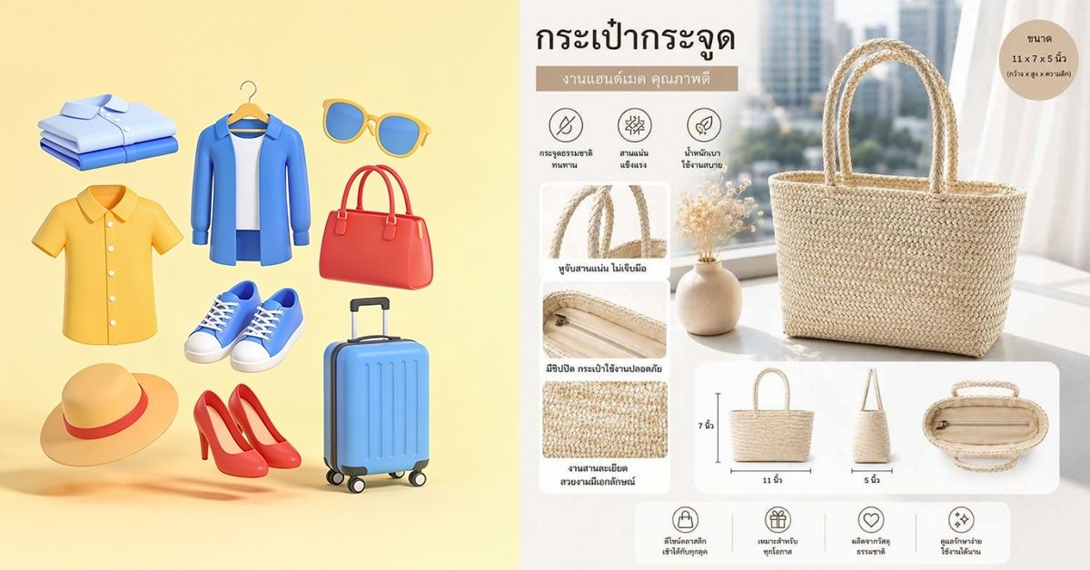 กระเป๋ากระจูดสาน Handmade Style รุ่น Classic บุผ้าด้านใน สีธรรมชาติ